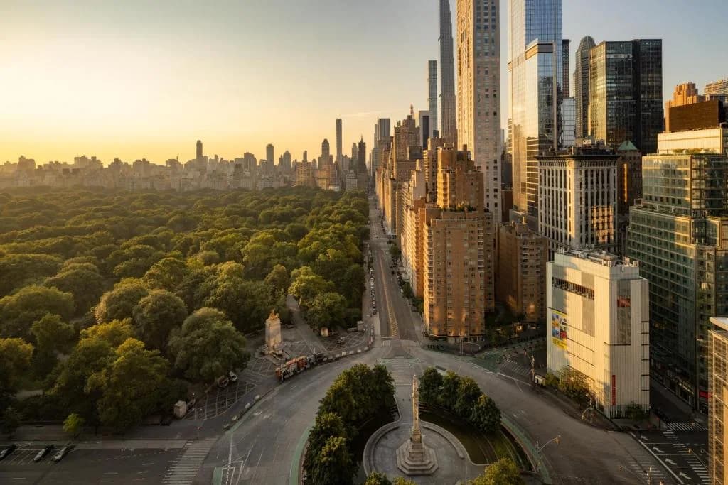 an aerial view of a street in a city at Mandarin Oriental, New York in New York