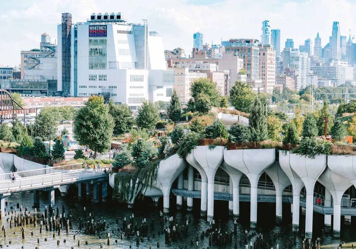 Explore the modern architecture of Little Island Park in New York City, a unique urban oasis.