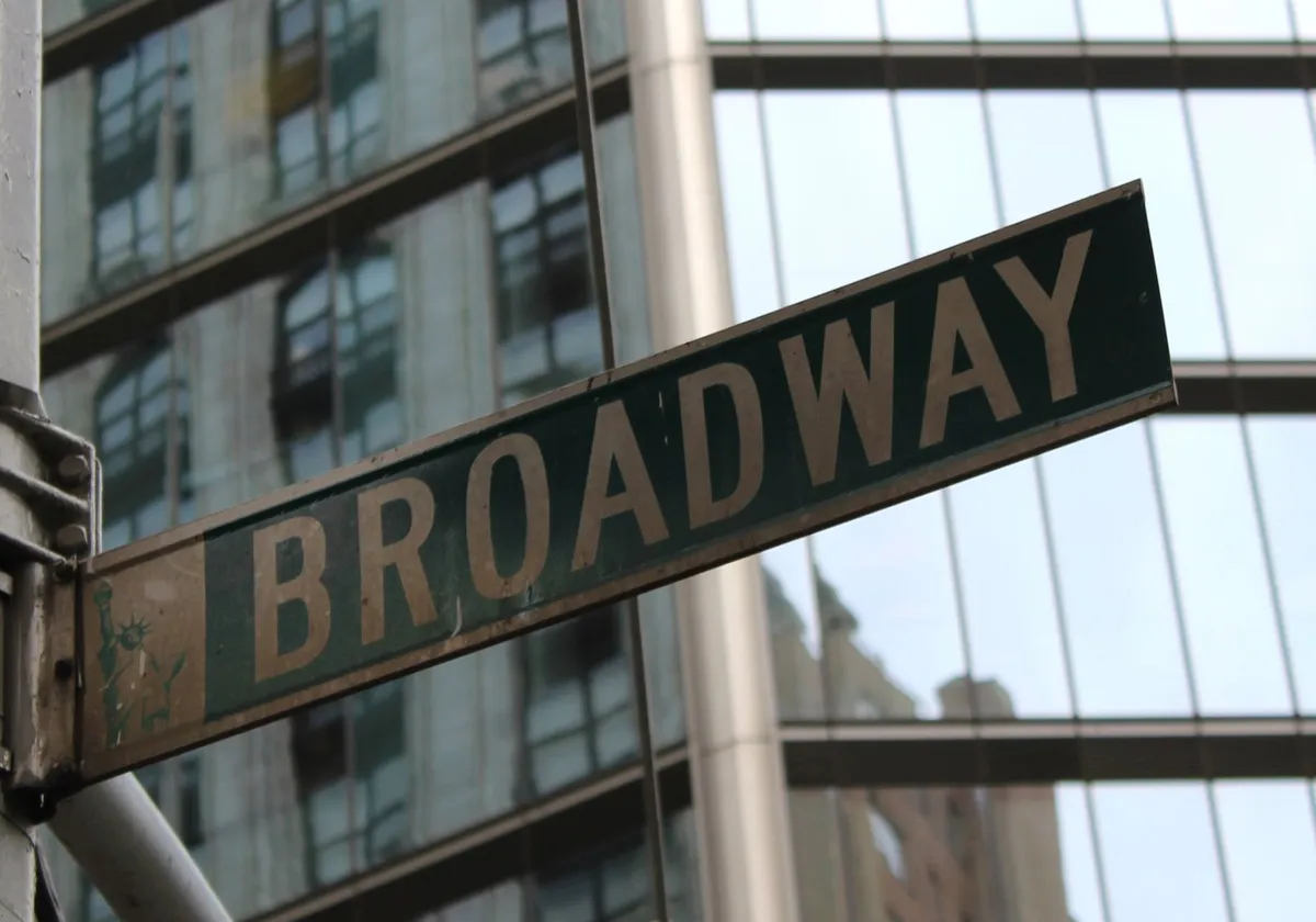 Close-up of the iconic Broadway street sign in New York City, USA.
