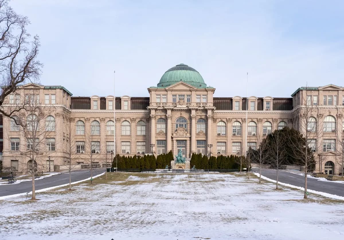 Classical architecture with a dome at the New York Botanical Garden during winter.