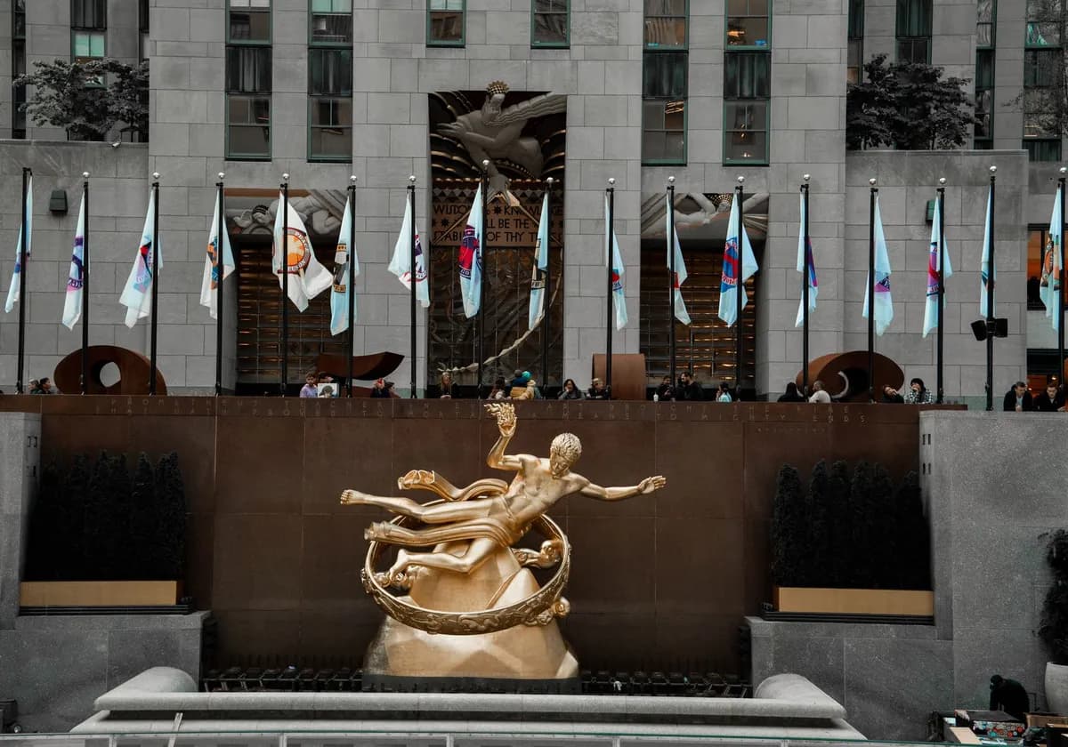 A stunning view of the Prometheus statue, Rockefeller Center, NYC. Iconic and urban.