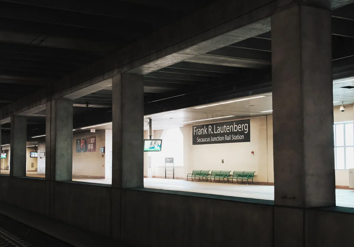 Empty platform at Frank R. Lautenberg Secaucus Junction Rail Station in New Jersey.