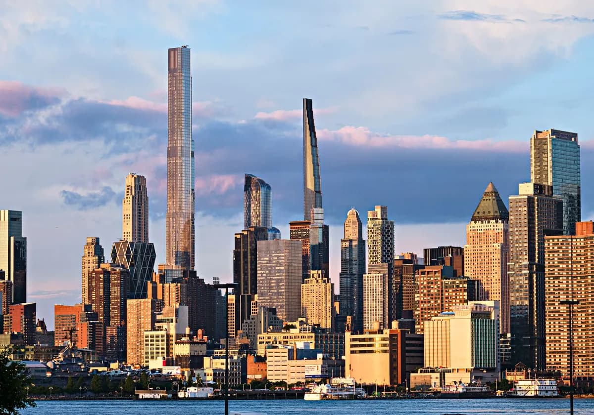 Stunning view of the New York City skyline from Weehawken, captured during a vibrant sunset.